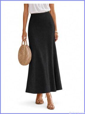 Linen Maxi Skirt High Waisted Flowy A-Line Boho Long Skirt
